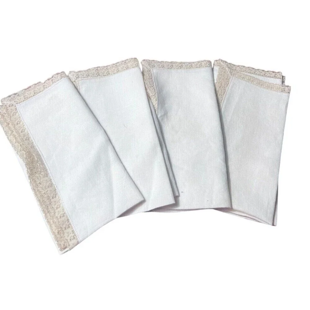 Lot of 4 Vintage Lace Edge Handkerchief Delicate Linen Collectibles 14in x 14in